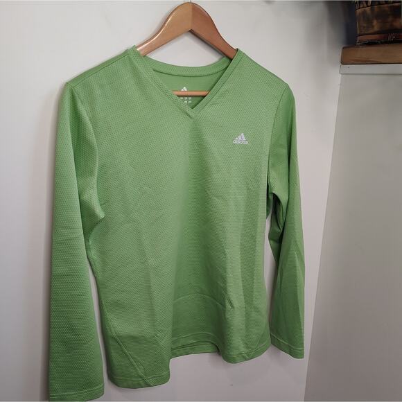 Adidas Performance Dynamic Long Sleeve Mesh V-Neck Top in Apple Green Size Large - Picture 1 of 8